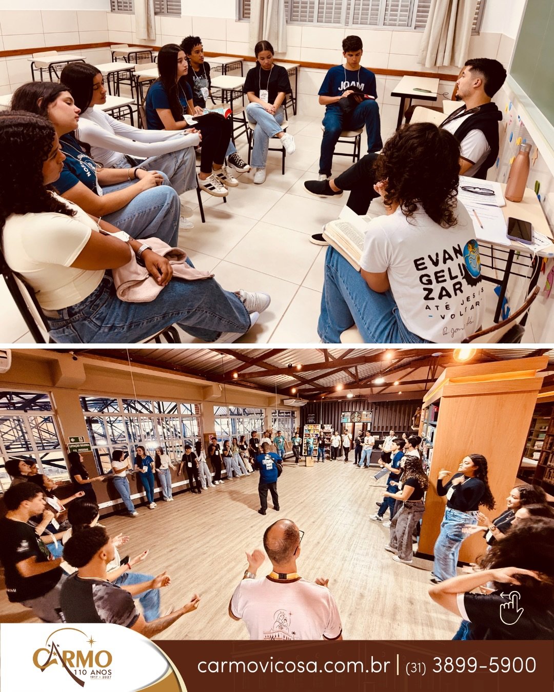 Jovens sentados em roda durante um momento de partilha do CarmoJovem