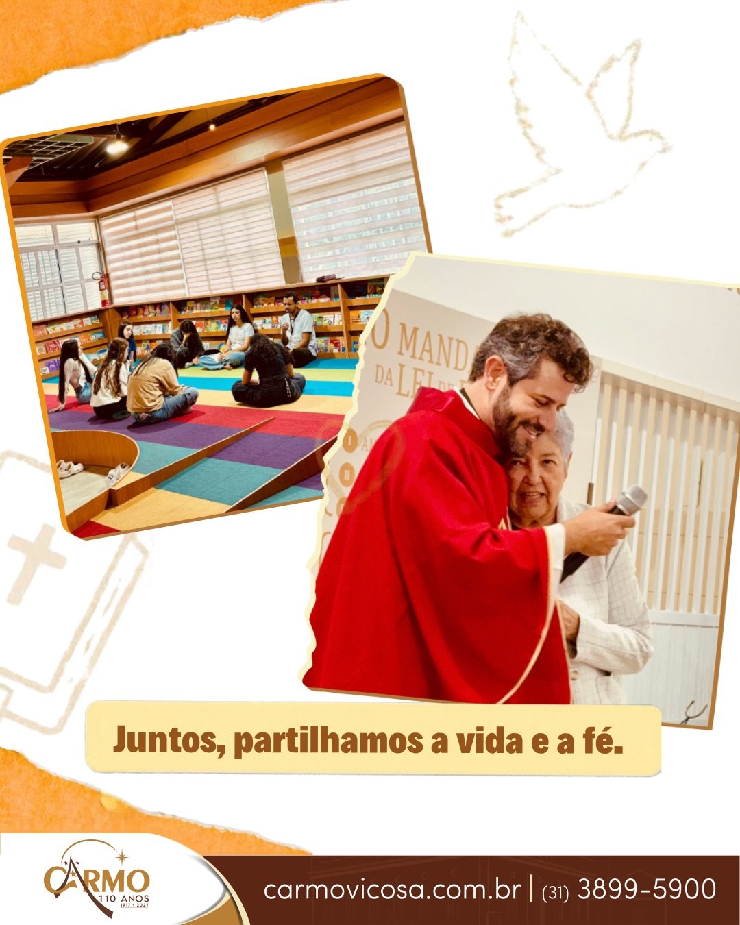 Padre abraça uma participante durante o primeiro encontro do CarmoJovem