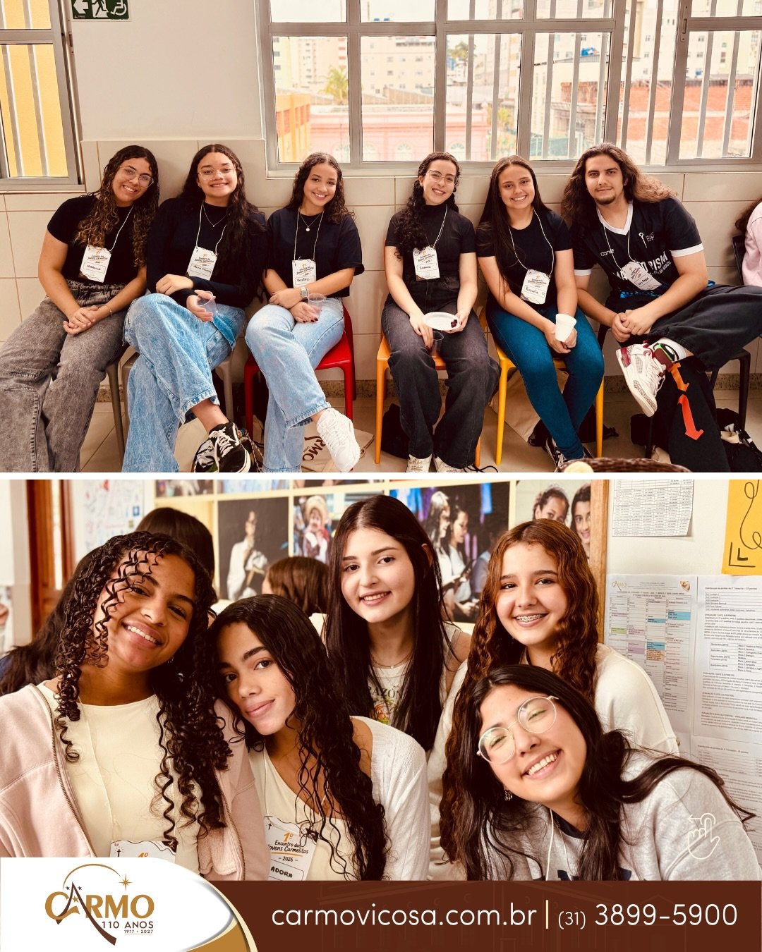 Grupos de jovens participantes do CarmoJovem posando para fotos