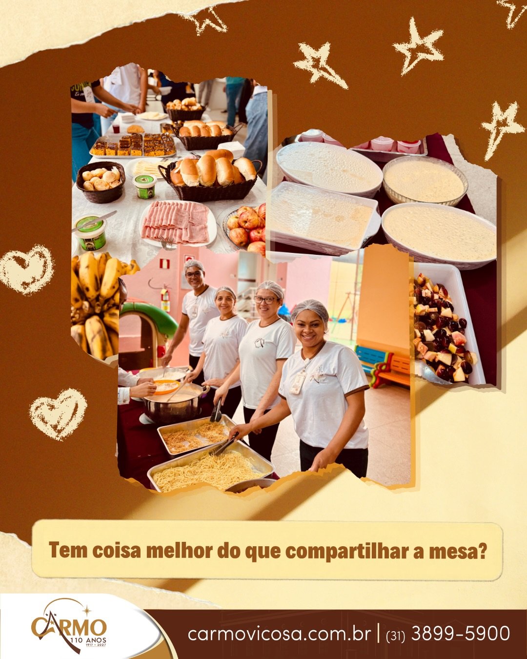 Mesa de lanche partilhado entre os participantes do CarmoJovem
